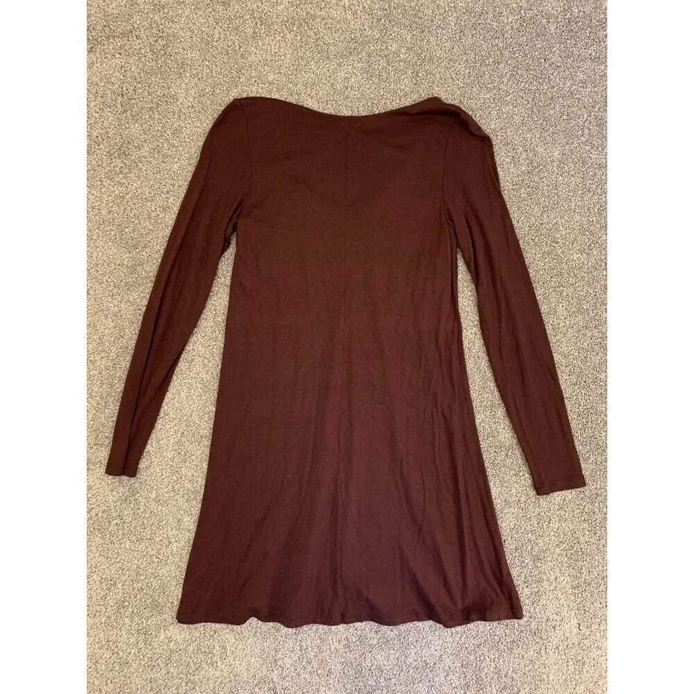 H&M Women's Dress Size S Burgundy Brown Fit & Flare V-Neck Long Sleeves GUC